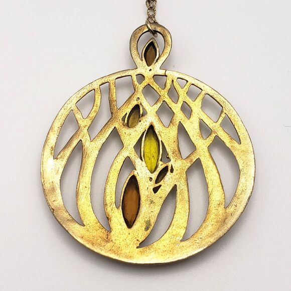 Brushed Matte Gold Tone Large Scrollwork Pendant Chain Necklace Boho - Picture 5 of 10